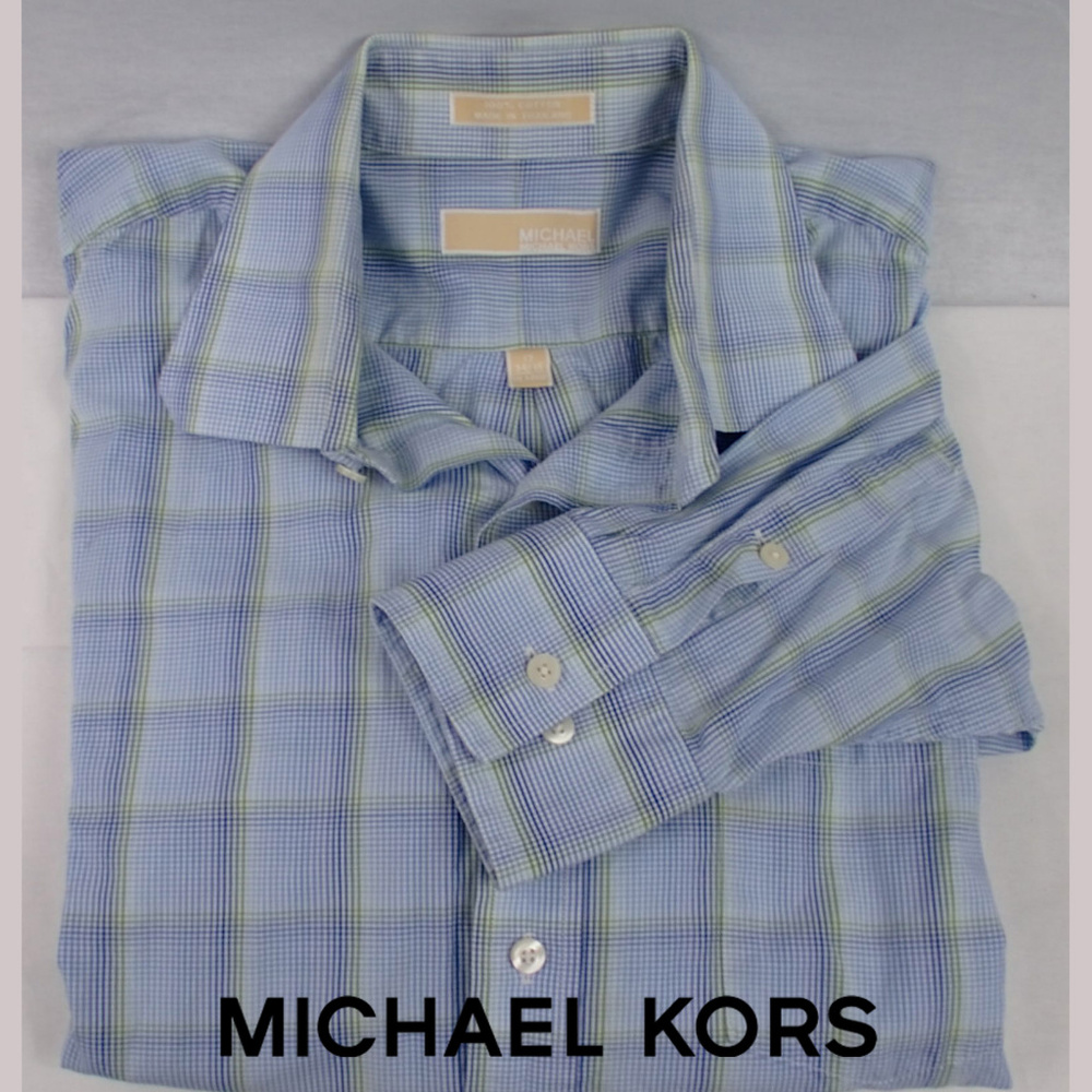 Michael Kors Blue and Green Dress Shirt XL